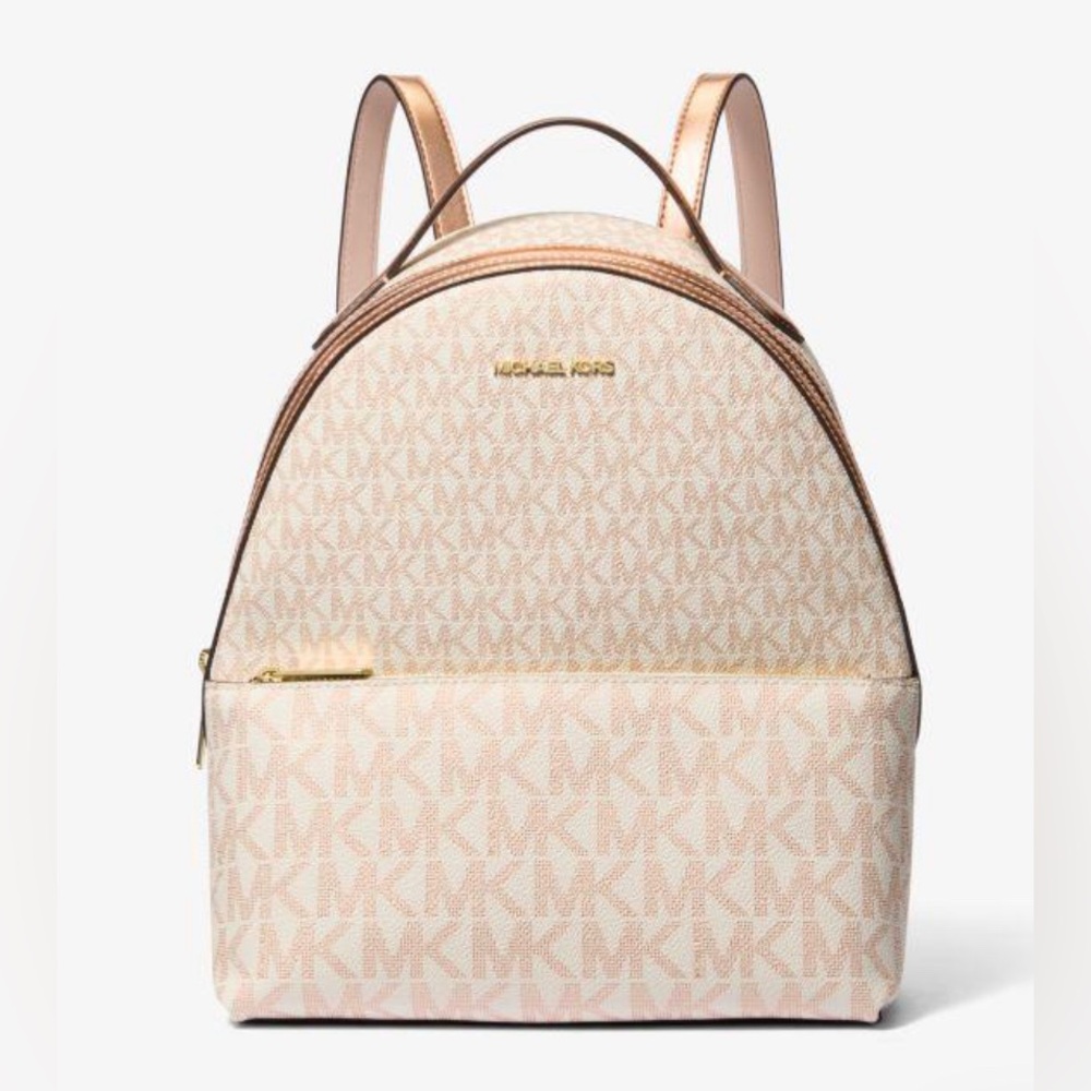 NWT Brand New Micheal Kors Sheila Medium Two-Tone Signature Logo Mini Backpack